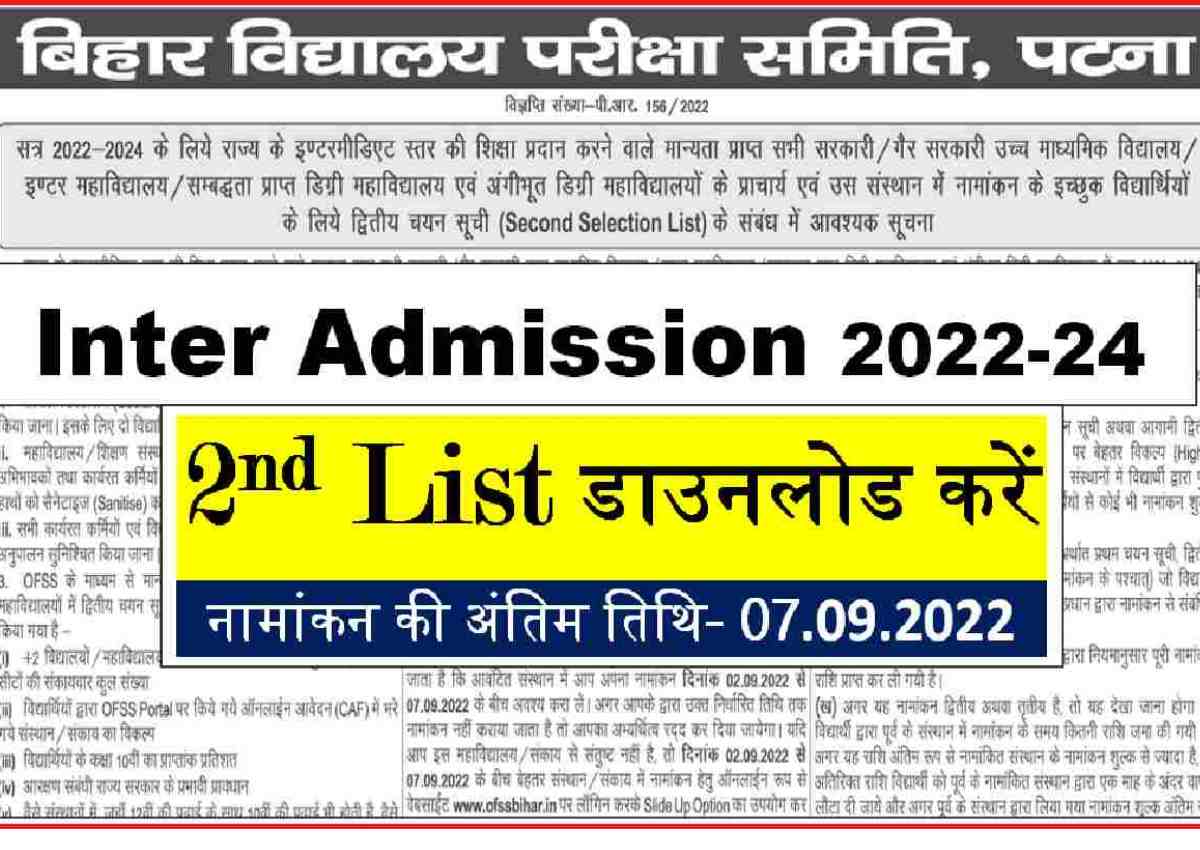 Inter 2nd Merit List Admission 2022