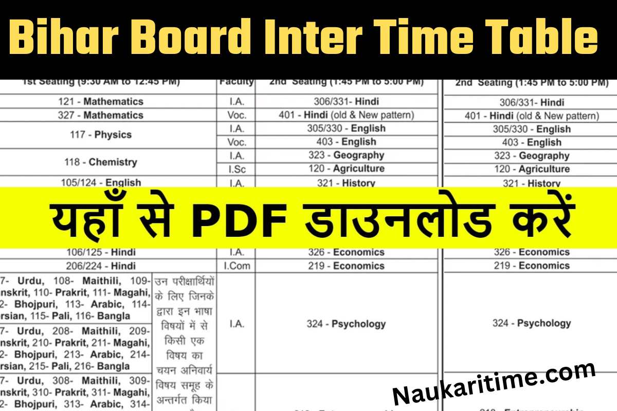 Bihar Board Inter Time Table 2023