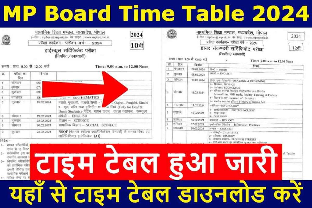 MP Board Time Table 2024: एमपी बोर्ड ने जारी किया 10वी 12वी का टाइम ...
