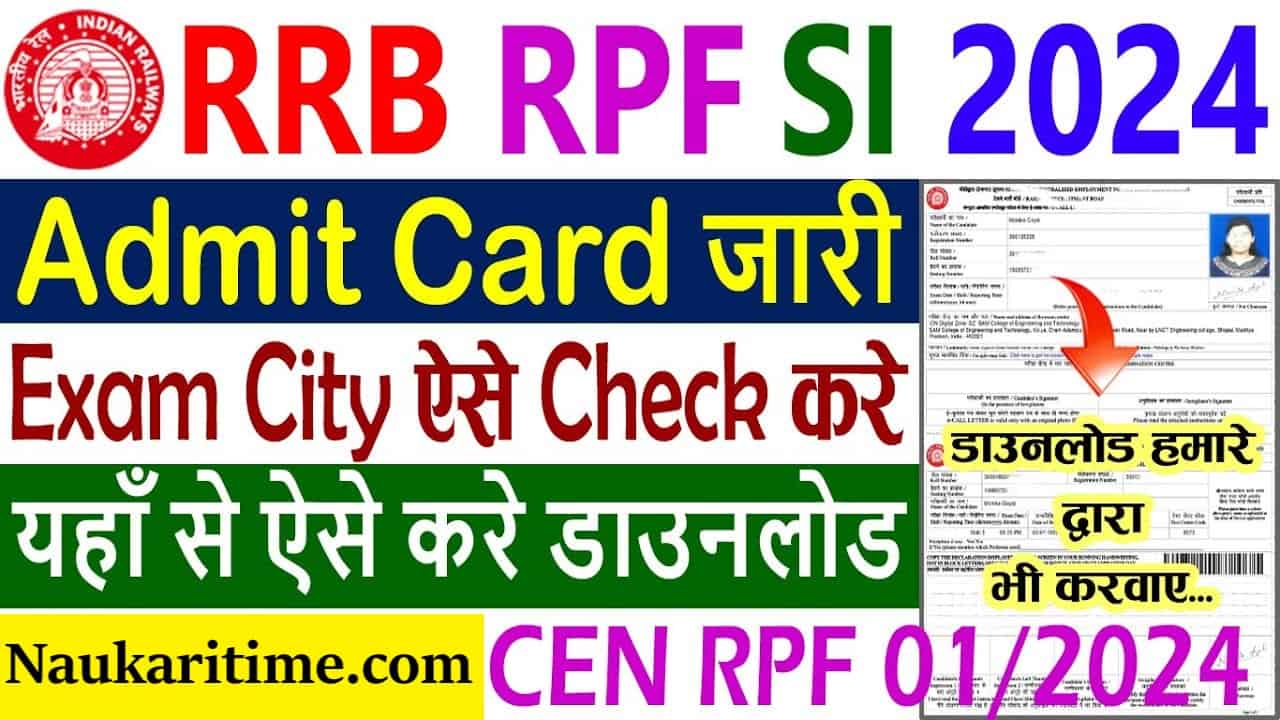 RPF SI Exam City Intimation Slip